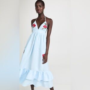 NWT Fanm Mon Pamuk Floral Embroidered Halter Midi Dress